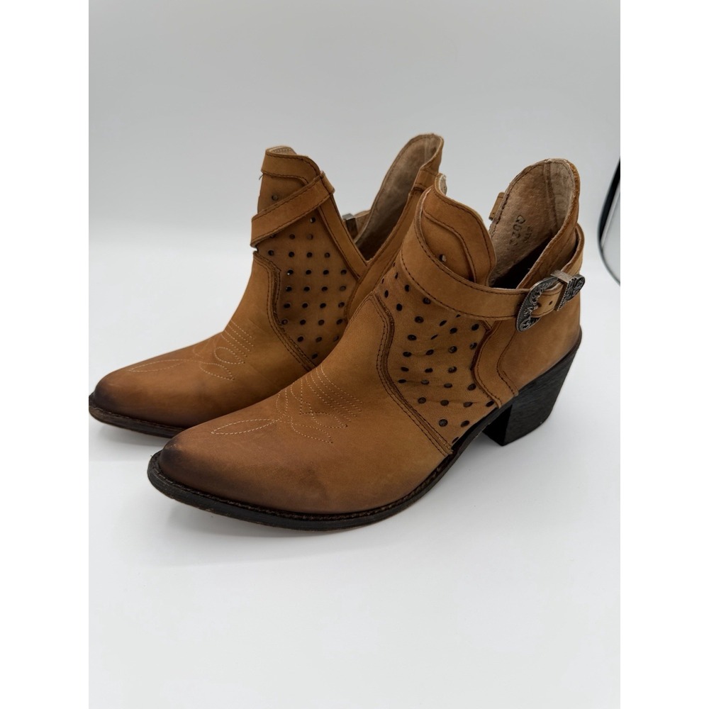 Circle G by Corral Womens Tan Leather Perforated Western Ankle Boots 8.5 NEW